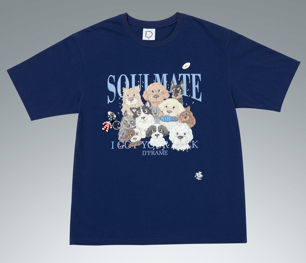[DFRAME] Lovely Dog Printed Short Sleeve T-shirt "SOULMATE" Casual Men's Short Sleeve T-shirt