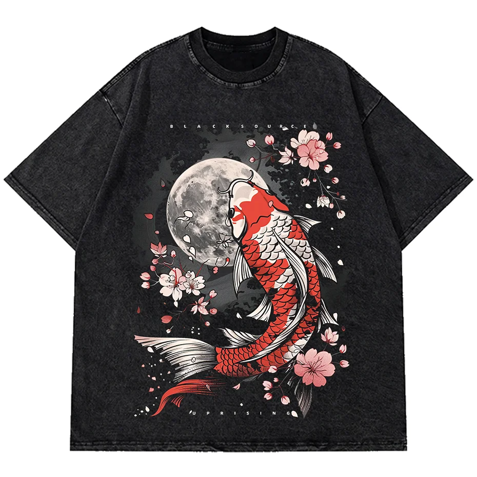 Mens Cotton Goldfish Print T Shirt Summer Loose Casual Short Sleeve