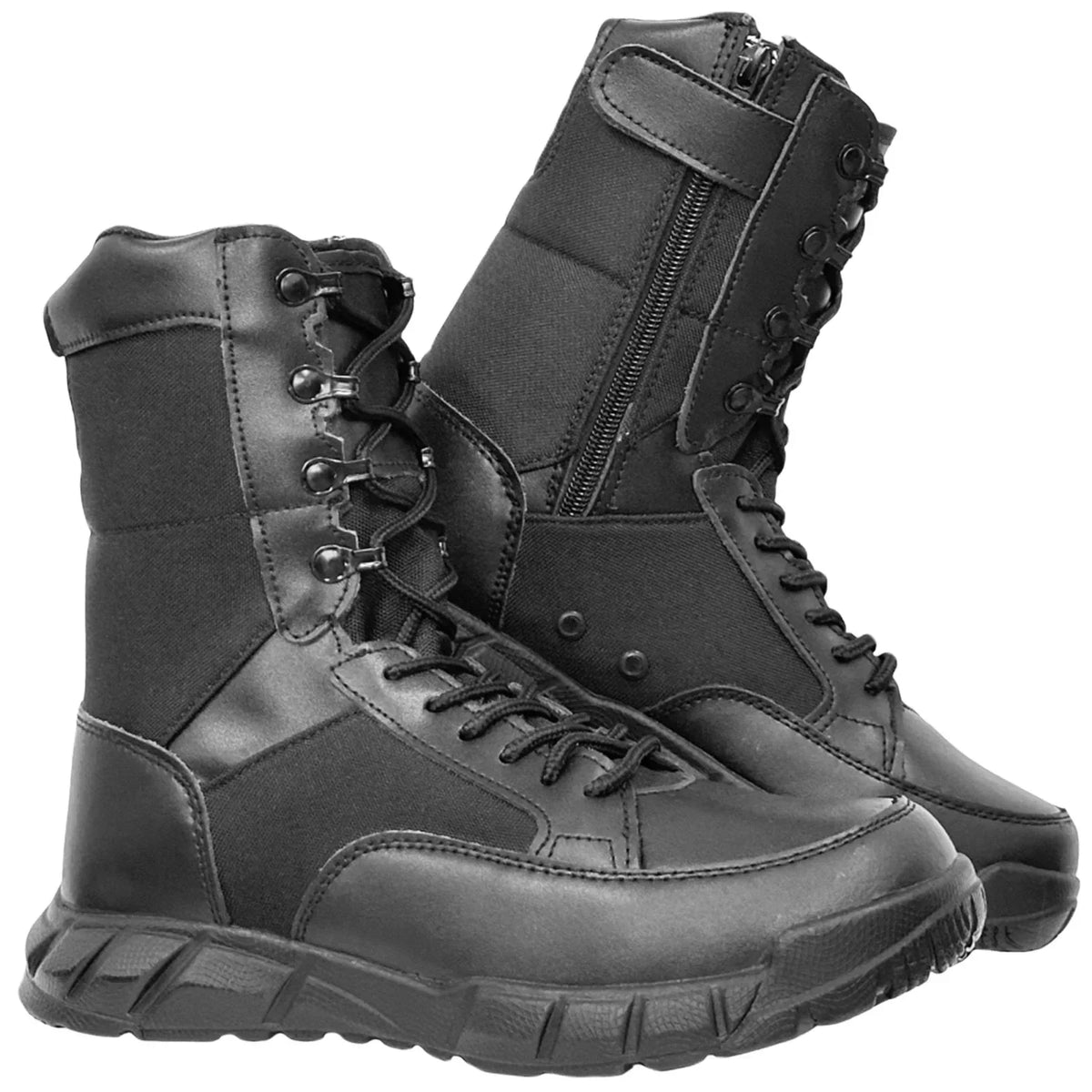 NNEOBA Mens Tactical Mid-Calf Combat Boots (Black With Zip)