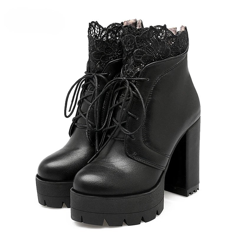 Dark Fae Gothic Lace Top High heeled Boot