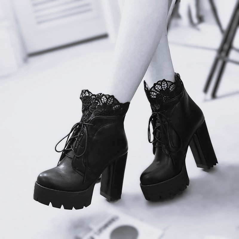 Dark Fae Gothic Lace Top High heeled Boot