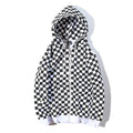 Mens Harajuku Hip Hop Zip Up Hoodie Sweatshirt Black White Checkerboard Plaid Hoodie Streetwear Fleece Hooded Hipster